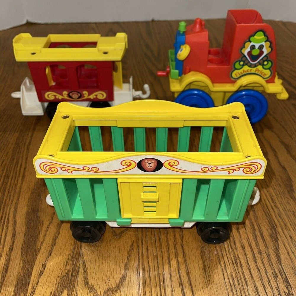 Vintage 1983 Fisher Price 3 pc Circus Train Lot Quacker Oats Clown